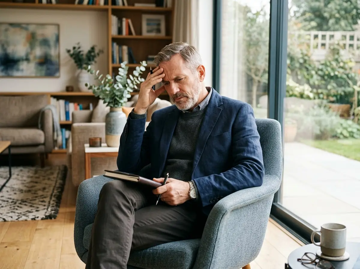 Senior man suffering from severe brain fog and memory loss before trying MemoHoney